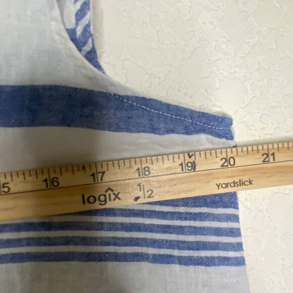 Beachlunchlounge Linen Blend Tunic Top L Blue & White Striped Sleeveless Pullove - Picture 6 of 10